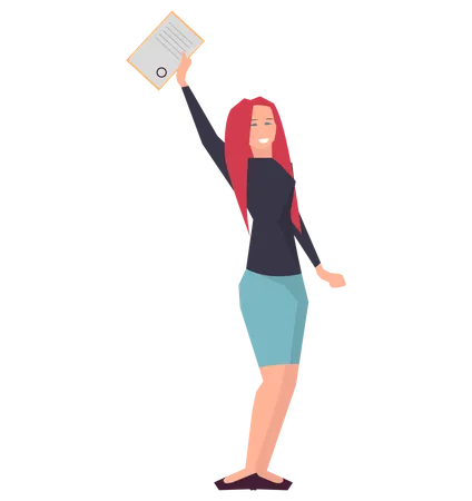 Businesswoman Or Clerk Standing With Diploma In Hand Woman Wins Award Victory In Competition Business Planning And Development For Success Lady Holds Diploma As Symbol Of Victory In Business Illustration