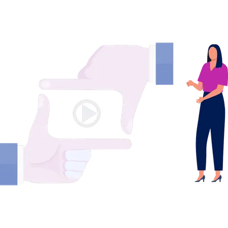 Lady introduces video sign with hands  Illustration