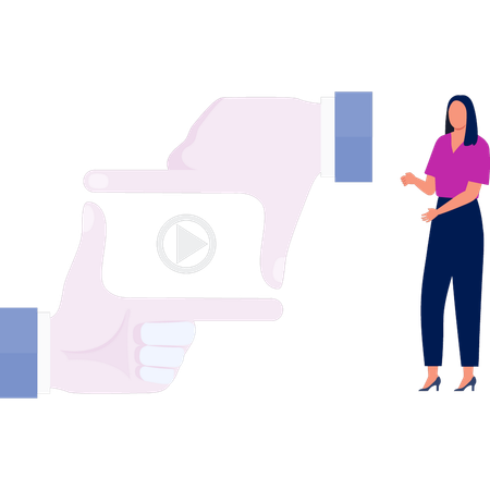 Lady introduces video sign with hands  Illustration