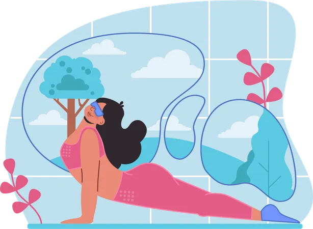 Lady is carrying out VR yoga  Illustration