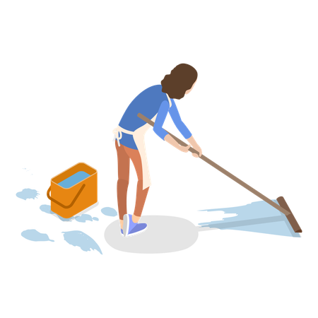 Lady is doing floor sweeping  Illustration