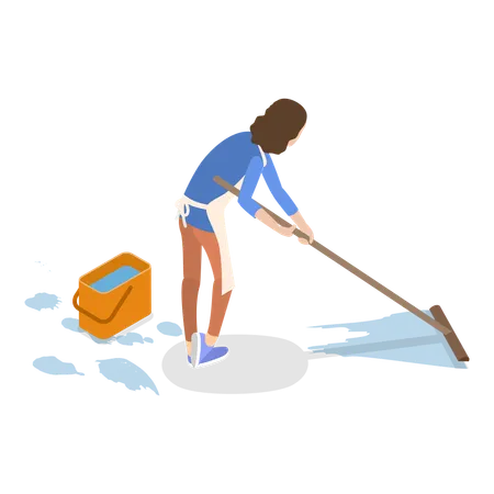 Lady Is Doing Floor Sweeping Illustration