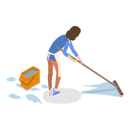 Lady is doing floor sweeping  Illustration