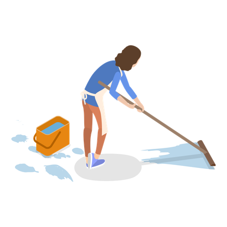 Lady is doing floor sweeping  일러스트레이션