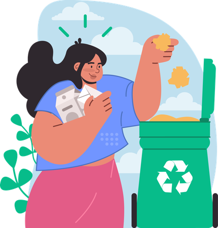 Lady is doing garbage collection  Illustration
