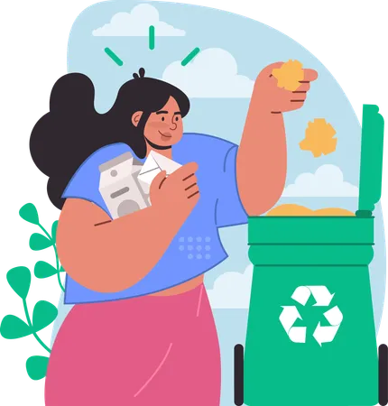 Lady is doing garbage collection  Illustration