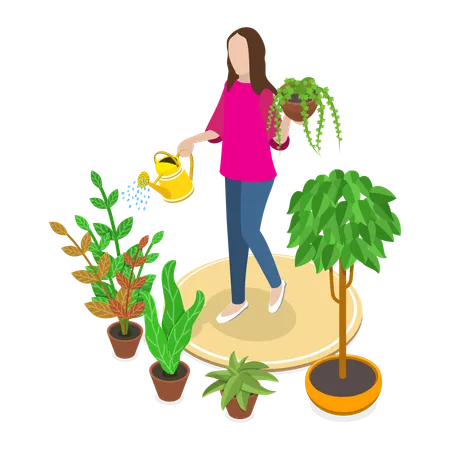 Lady Is Doing Gardening Illustration