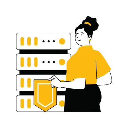 Lady is doing lock to server system  Illustration