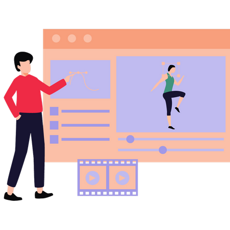 Lady is editing her workout videos  Illustration