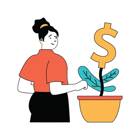 Lady is growing money plant  Illustration