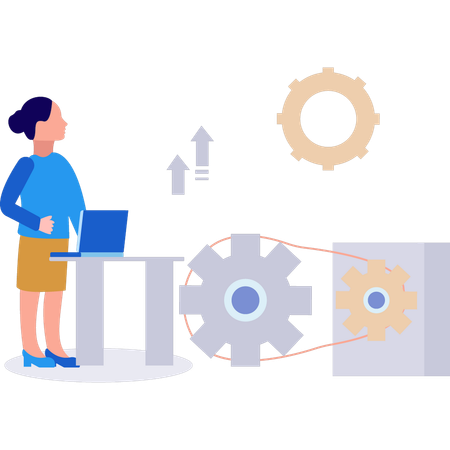 Lady is looking at the cogwheel setting  Illustration