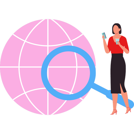 Lady is looking into the mobile phone  Illustration