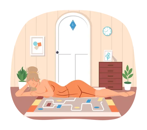 Lady is lying in modern living room  Illustration