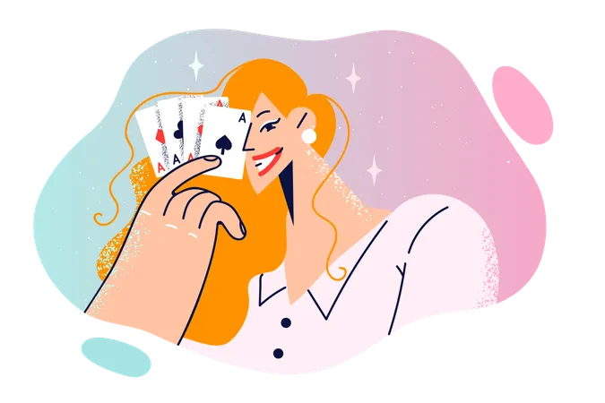 Lady is playing cards  Illustration