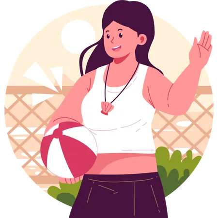 Lady is playing volleyball on beach  Illustration