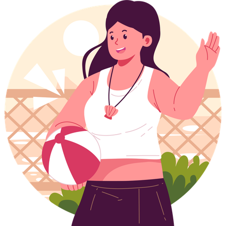 Lady is playing volleyball on beach  Illustration