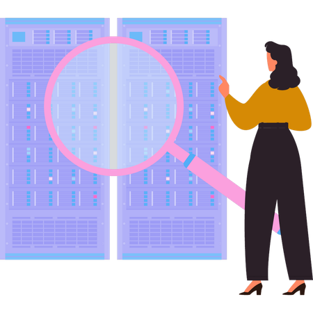 Lady is pointing at the database server  Illustration