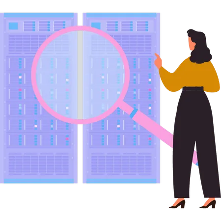 The Girl Is Pointing At The Database Server Illustration