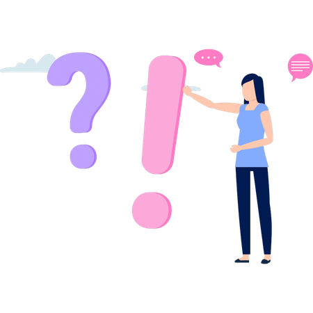 Lady is pointing at the question mark  Illustration