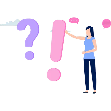 Lady is pointing at the question mark  Illustration
