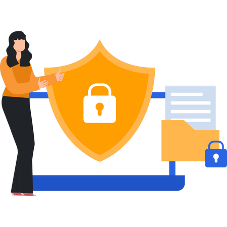 Lady is showing the folder protection  イラスト