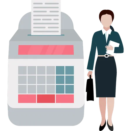 Lady is standing by a cashier machine  Illustration