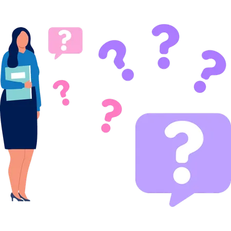 Lady is standing near question mark  Illustration