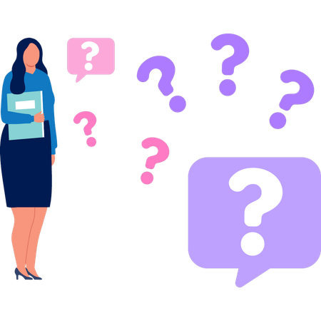 Lady is standing near question mark  イラスト