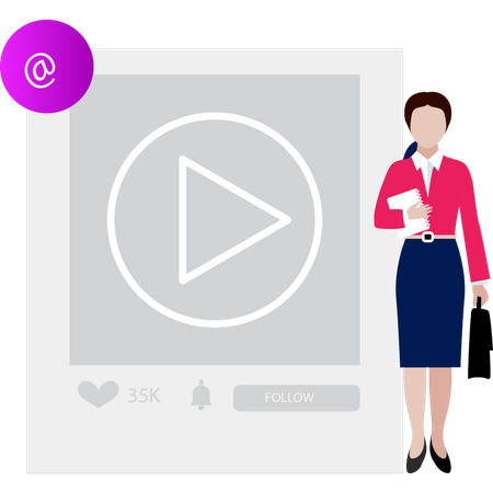 Lady is standing near the video player  Illustration