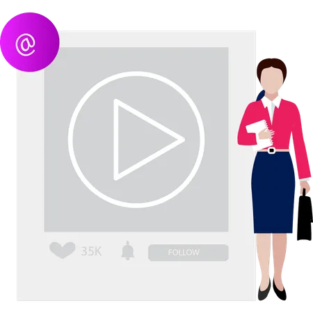 A Female Is Standing Near The Video Player Illustration