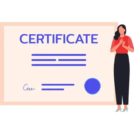 A Female Is Standing Next To The Certificate Illustration
