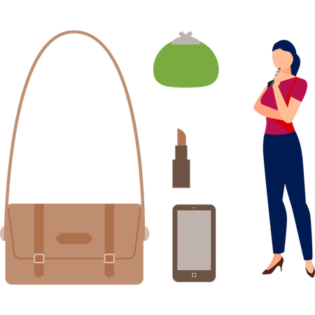 Lady is thinking about new hand craft bag  Illustration