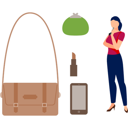 Lady is thinking about new hand craft bag  Illustration