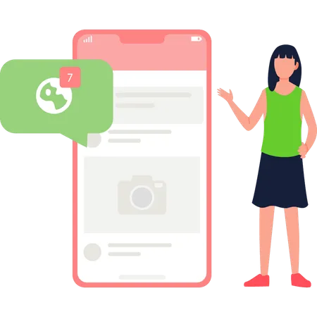 The Girl Is Pointing At The Mobile Notifications Illustration