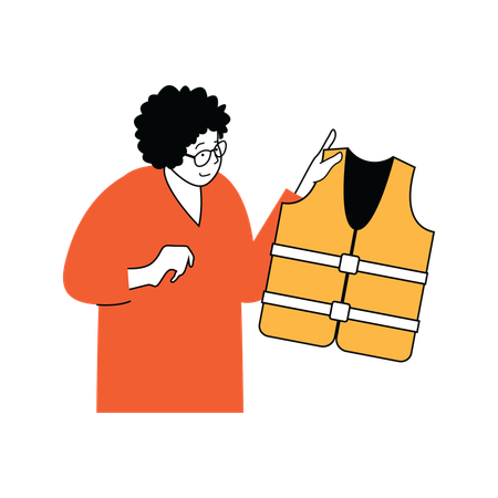 Lady is wearing life jacket  Illustration
