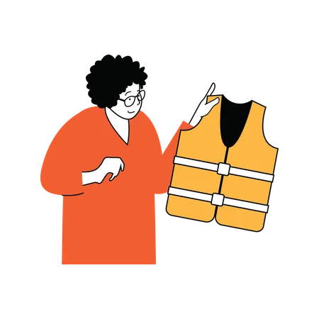 Lady is wearing life jacket  Illustration