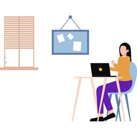 The Girl Is Working Online From Home Illustration