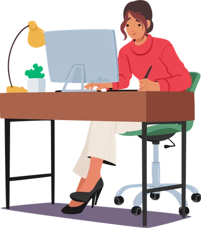 Designer Illustrator Female Character Blends Art And Technology Crafting Visual Concepts By Hand Or Software On Pc To Develop Ideas Advertising Or Product Design Cartoon People Vector Illustration Illustration