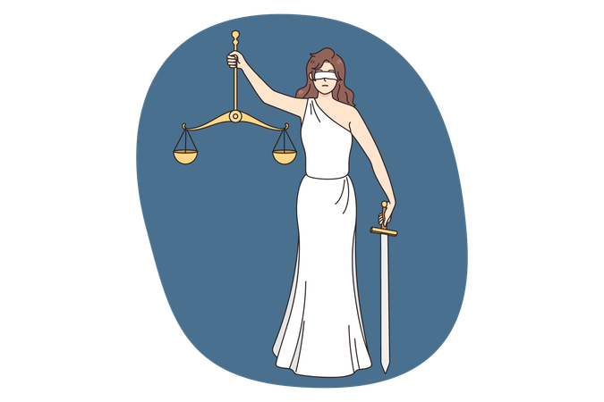 Lady justice blindfolded hold sword and scales  Illustration