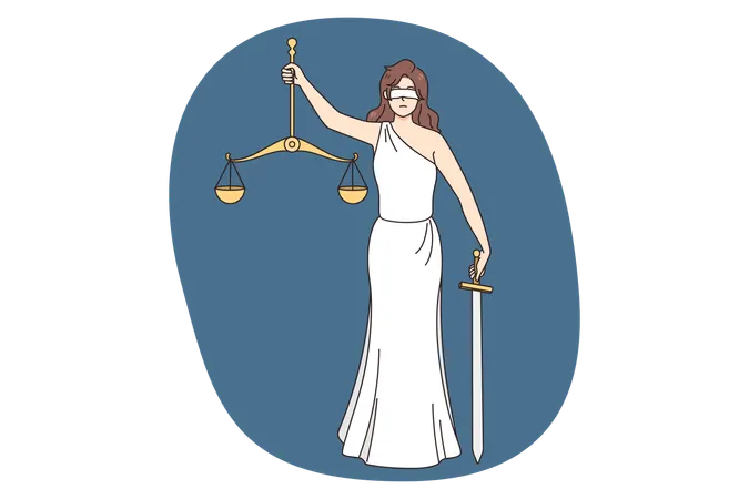 Lady justice blindfolded hold sword and scales  Illustration