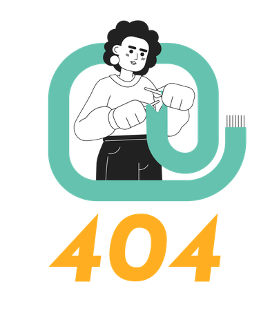 Lady knitting warm scarf error 404 flash message  Illustration