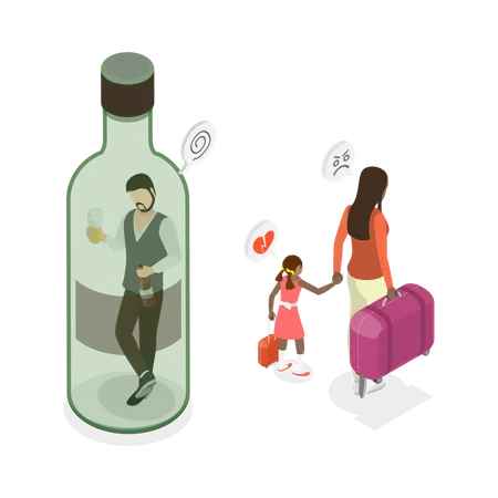 3 D Isometric Flat Vector Illustration Of Leaving A Drinking Husband Addicted Drinker Illustration