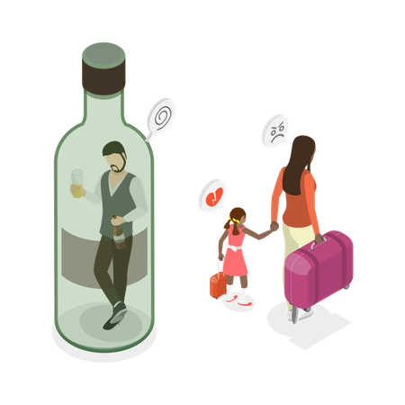 Lady leaves her drunkard husband  Illustration