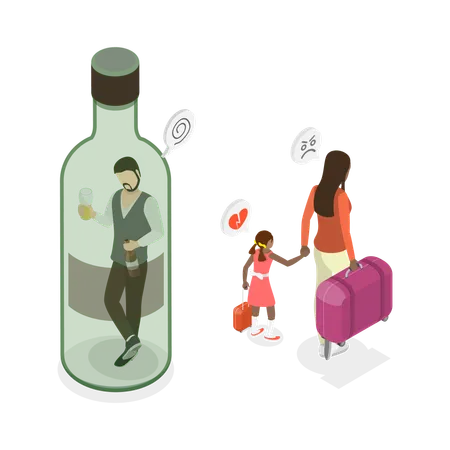 Lady leaves her drunkard husband  Illustration