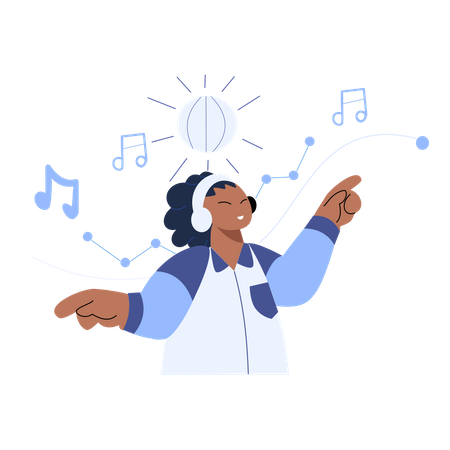 Lady listening music in headphone  Illustration