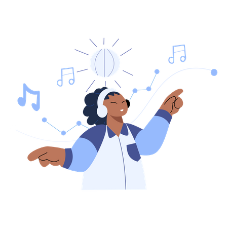 Lady listening music in headphone  Illustration