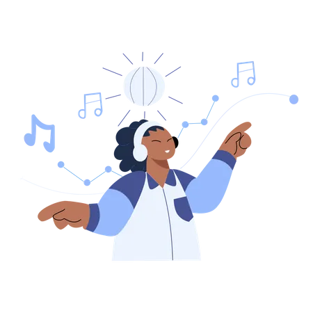 Lady listening music in headphone  Illustration