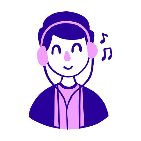Lady listening music on headphones  Illustration