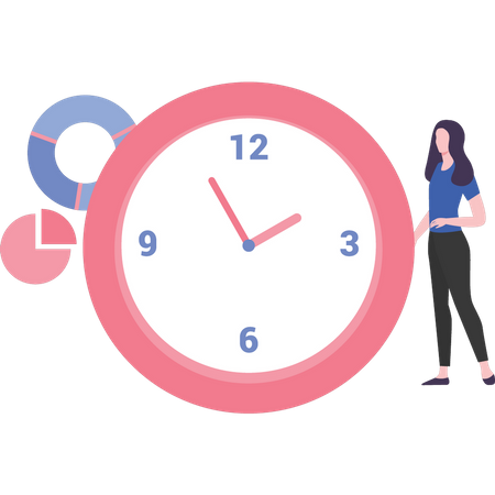 Lady looking at time chart  Illustration