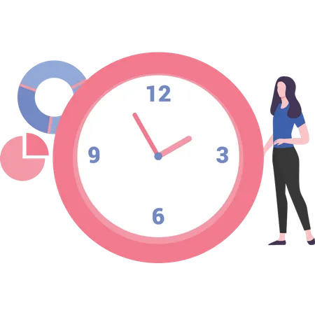 Lady looking at time chart  Illustration